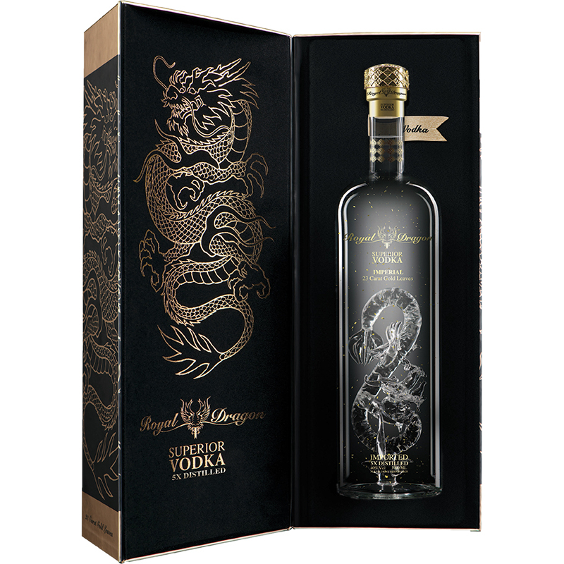 ROYAL DRAGON IMPERIAL VODKA WITH 23 CARAT GOLD LEAVES Lithuania Vodka