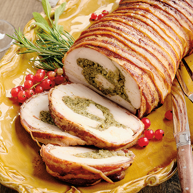Bacon Wrapped Turkey Roulade With Pesto Bcliquor